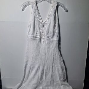 Dressbarn Womens Eyelet Crochet Sleeveless Midi White Dress Boho Beachy Flowy 14